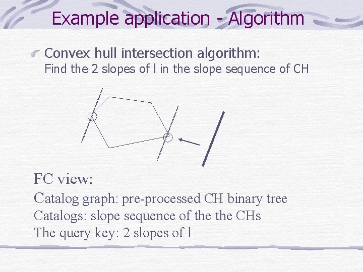 Example application - Algorithm Convex hull intersection algorithm: Find the 2 slopes of l