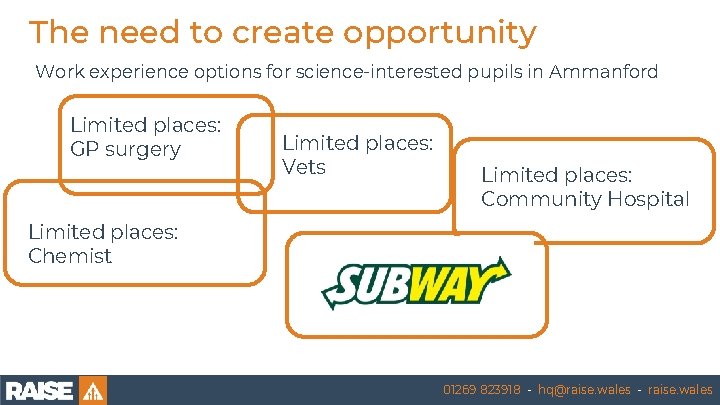 The need to create opportunity Work experience options for science-interested pupils in Ammanford Limited