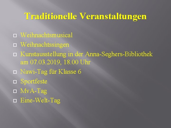 Traditionelle Veranstaltungen Weihnachtsmusical Weihnachtssingen Kunstausstellung in der Anna-Seghers-Bibliothek am 07. 03. 2019, 18. 00