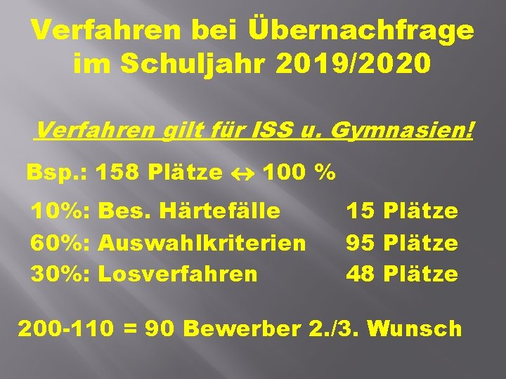 Verfahren bei Übernachfrage im Schuljahr 2019/2020 Verfahren gilt für ISS u. Gymnasien! Bsp. :