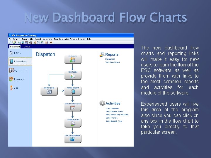 New Dashboard Flow Charts The new dashboard flow charts and reporting links will make