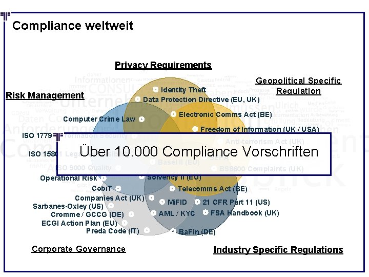 Compliance weltweit Privacy Requirements Risk Management Computer Crime Law ISO 17799 Information Security Geopolitical