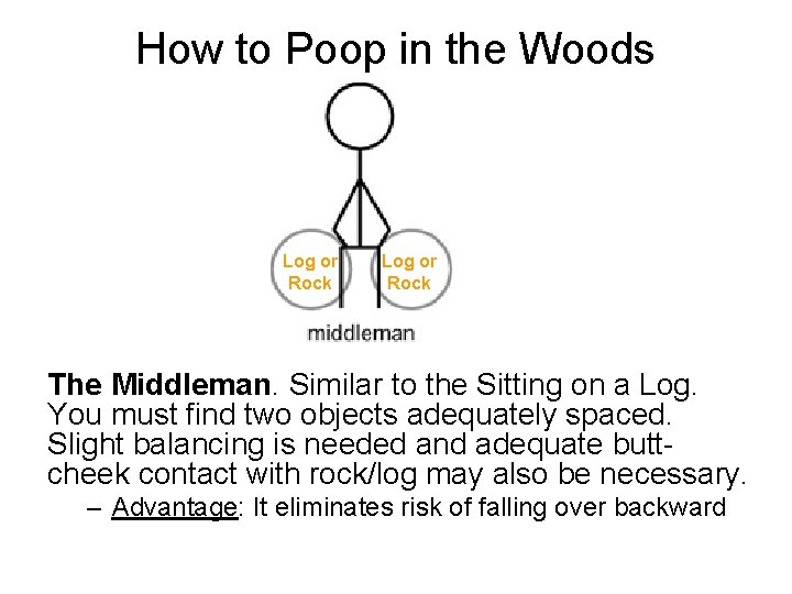 How to Poop in the Woods Log or Rock The Middleman. Similar to the How to Poop in the Woods Log or Rock The Middleman. Similar to the