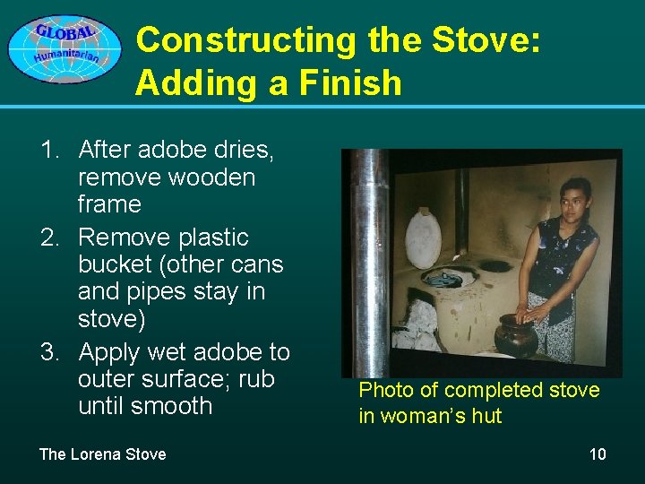 Constructing the Stove: Adding a Finish 1. After adobe dries, remove wooden frame 2.