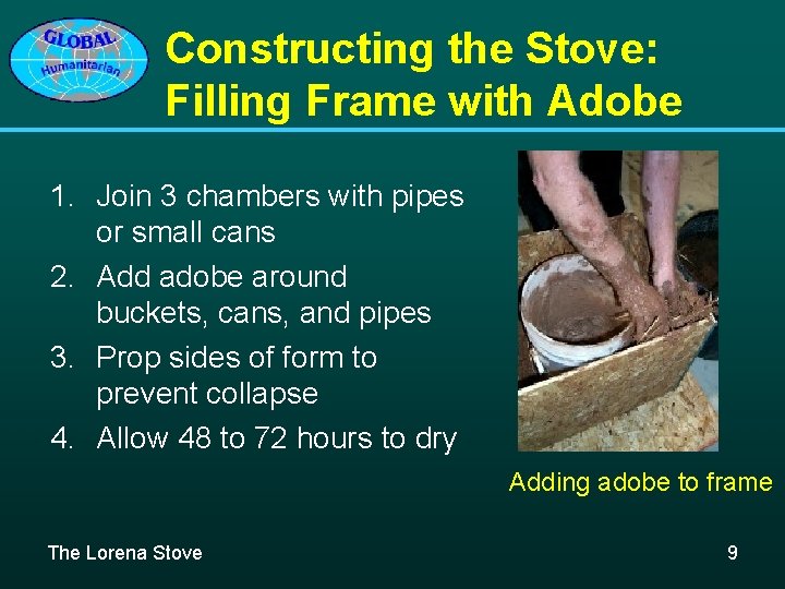 Constructing the Stove: Filling Frame with Adobe 1. Join 3 chambers with pipes or
