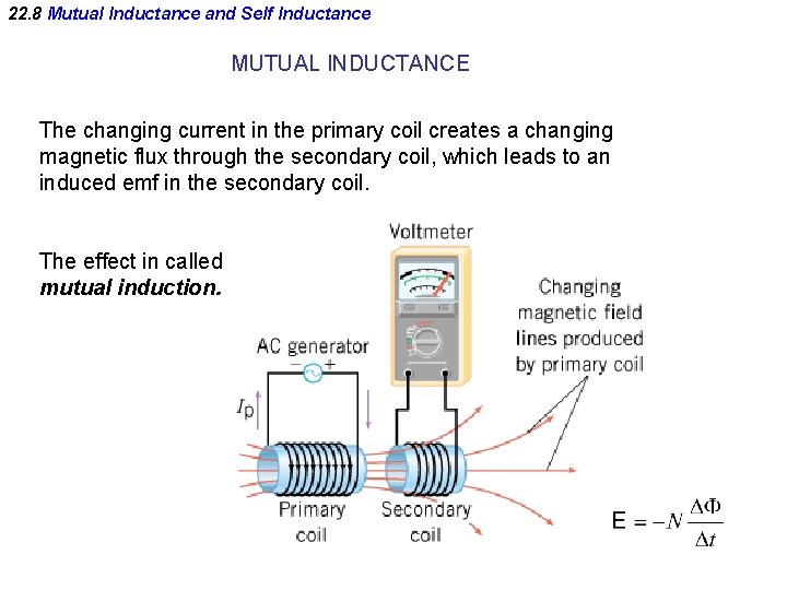 22. 8 Mutual Inductance and Self Inductance MUTUAL INDUCTANCE The changing current in the