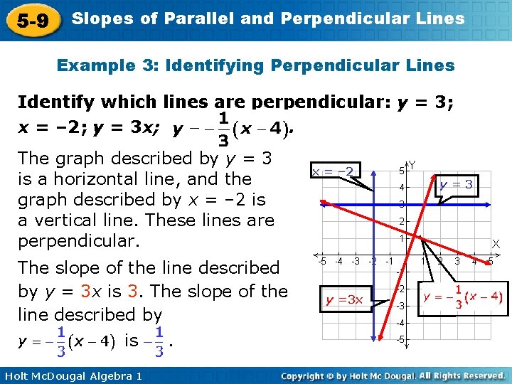 5 -9 Slopes of Parallel and Perpendicular Lines Example 3: Identifying Perpendicular Lines Identify