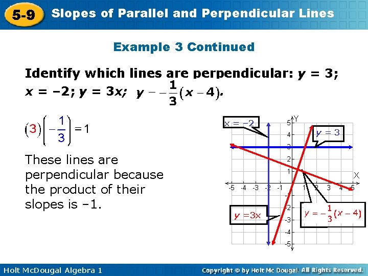 5 -9 Slopes of Parallel and Perpendicular Lines Example 3 Continued Identify which lines