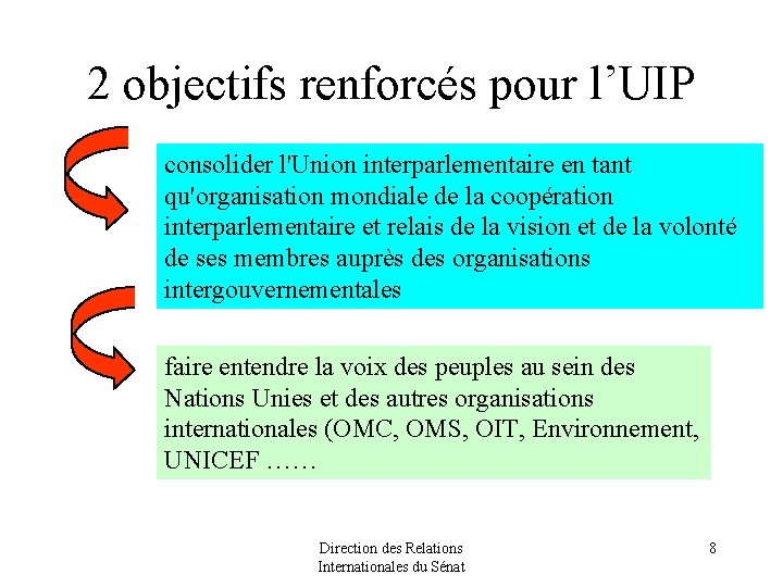 2 objectifs renforcés pour l’UIP consolider l'Union interparlementaire en tant qu'organisation mondiale de la