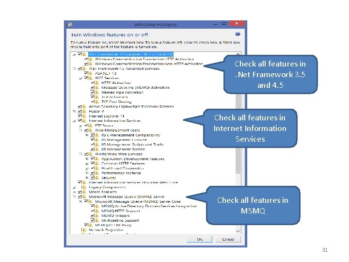 Check all features in. Net Framework 3. 5 and 4. 5 Check all features