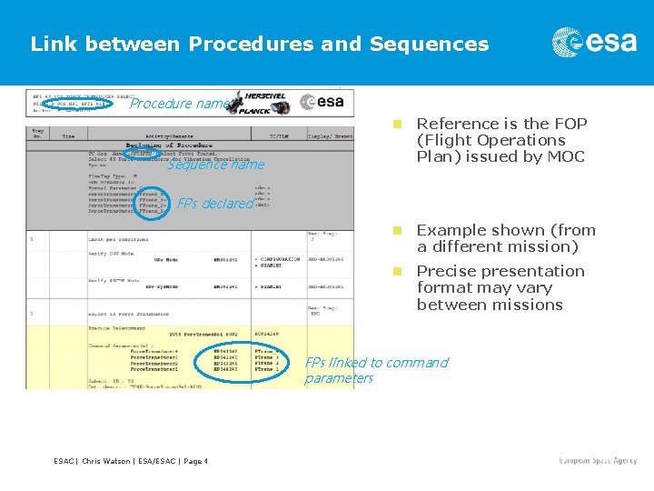 Link between Procedures and Sequences Procedure name Sequence name n Reference is the FOP