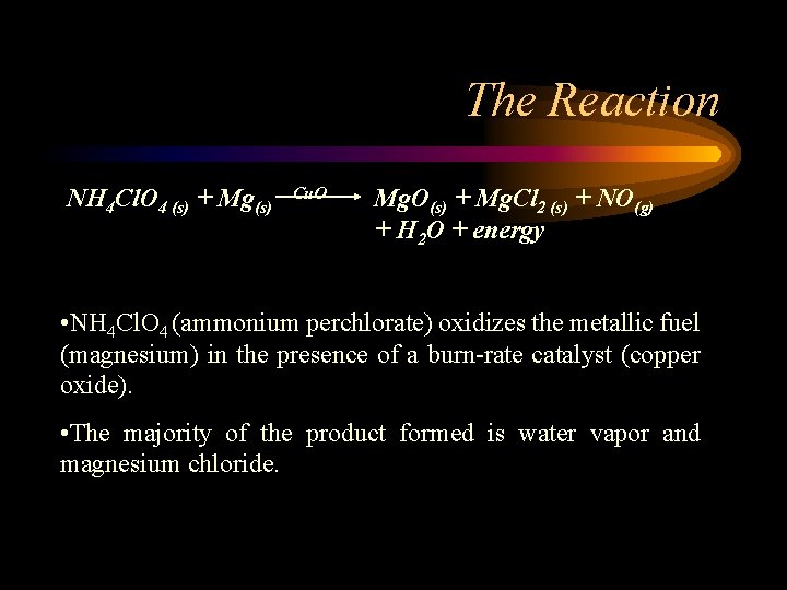 The Reaction NH 4 Cl. O 4 (s) + Mg(s) Cu. O Mg. O(s)