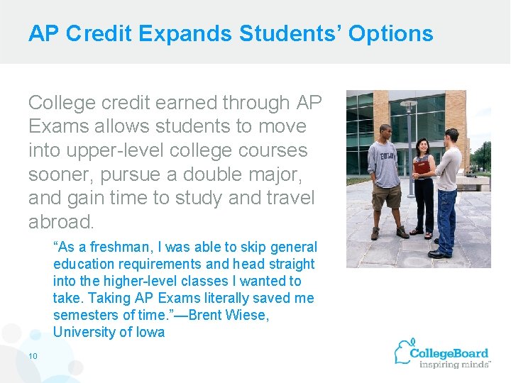 AP Credit Expands Students’ Options College credit earned through AP Exams allows students to