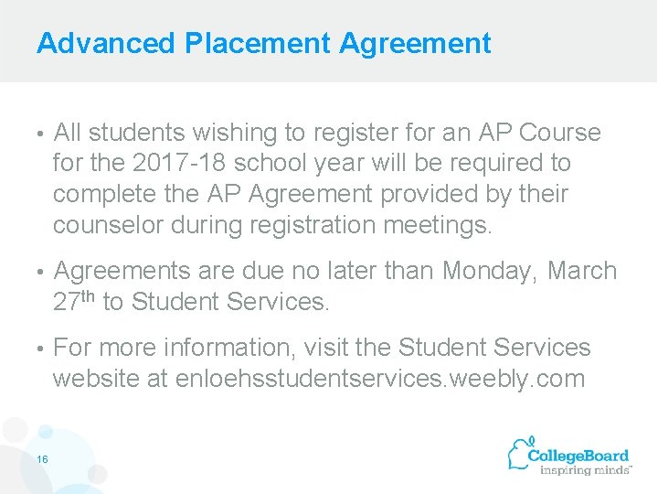 Advanced Placement Agreement • All students wishing to register for an AP Course for