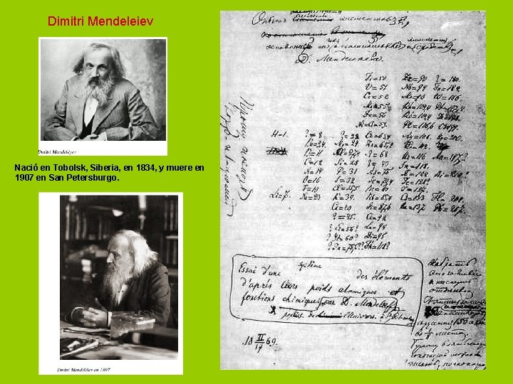 Dimitri Mendeleiev Nació en Tobolsk, Siberia, en 1834, y muere en 1907 en San