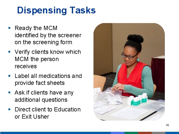 Dispensing Tasks § Ready the MCM identified by the screener on the screening form