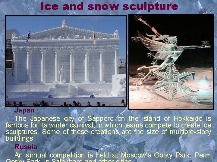 Ice and snow sculpture Japan The Japanese city of Sapporo on the island of