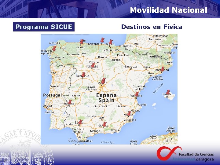 Movilidad Nacional Programa SICUE Destinos en Física 