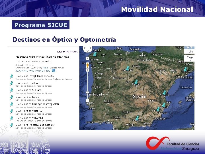 Movilidad Nacional Programa SICUE Destinos en Óptica y Optometría 