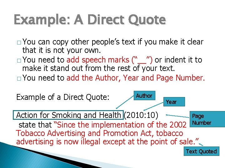 Example: A Direct Quote � You can copy other people’s text if you make