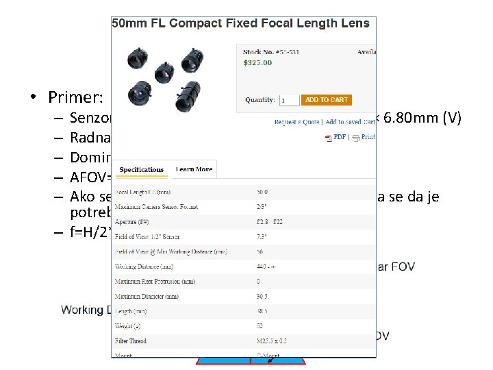 Kako biramo sočivo • Primer: Senzor je Sony ICX 274 dimenzija 8. 50 mm