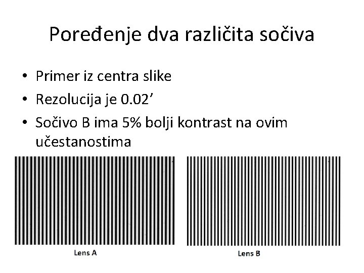 Poređenje dva različita sočiva • Primer iz centra slike • Rezolucija je 0. 02’