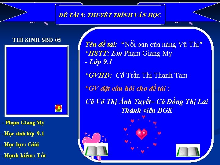 ĐỀ TÀI 5: THUYẾT TRÌNH VĂN HỌC THÍ SINH SBD 05 Tên đề tài: