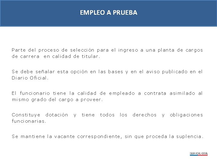 EMPLEO A PRUEBA Parte del pro ceso de selección para el ingreso a una