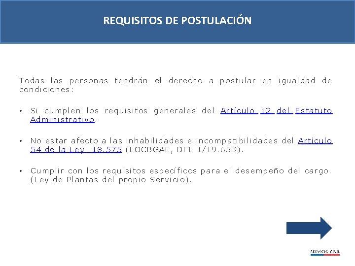 REQUISITOS DE POSTULACIÓN Todas l as personas tendrán el derecho a postular en igual