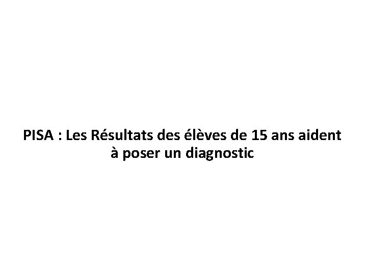 PISA : Les Résultats des élèves de 15 ans aident à poser un diagnostic