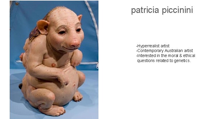 patricia piccinini -Hyperrealist artist -Contemporary Australian artist -Interested in the moral & ethical questions