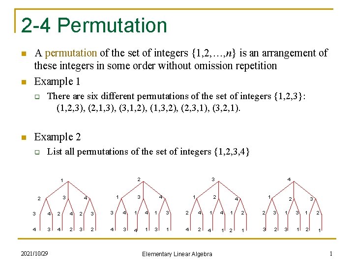 2 -4 Permutation n n A permutation of the set of integers {1, 2,