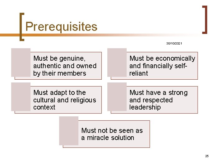 Prerequisites 30/10/2021 Must be genuine, authentic and owned by their members Must be economically