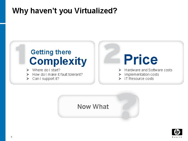 Why haven’t you Virtualized? Getting there Complexity Ø Where do I start? Ø How