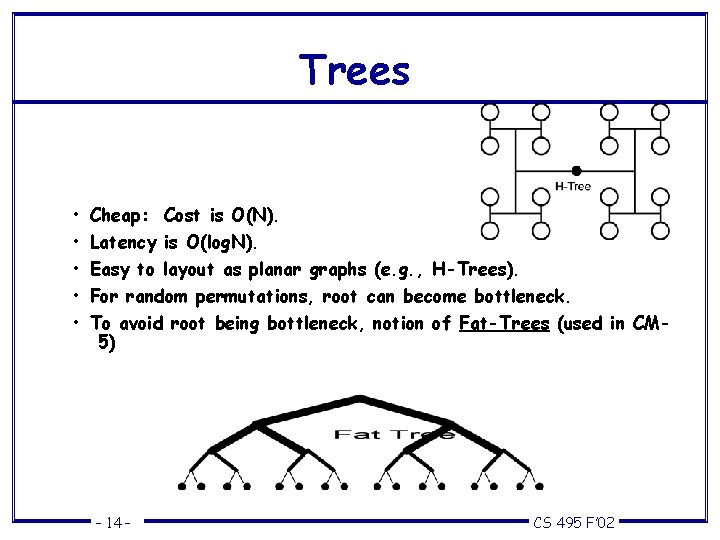 Trees • Cheap: Cost is O(N). • Latency is O(log. N). • Easy to