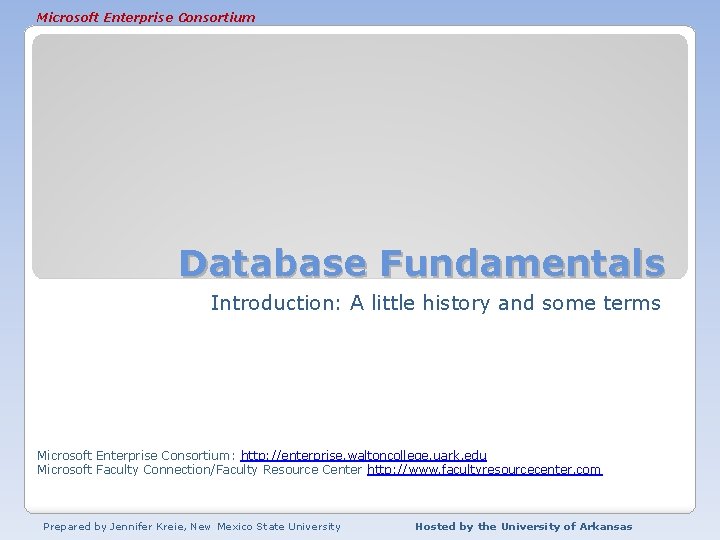 Microsoft Enterprise Consortium Database Fundamentals Introduction: A little history and some terms Microsoft Enterprise