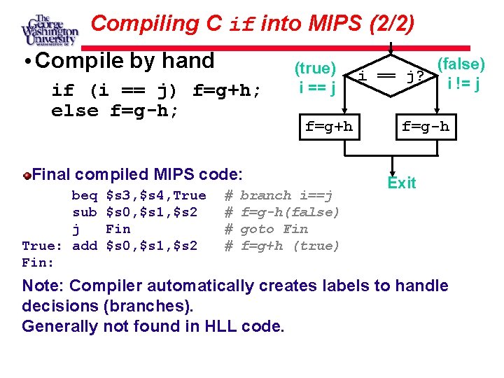 Compiling C if into MIPS (2/2) • Compile by hand if (i == j)