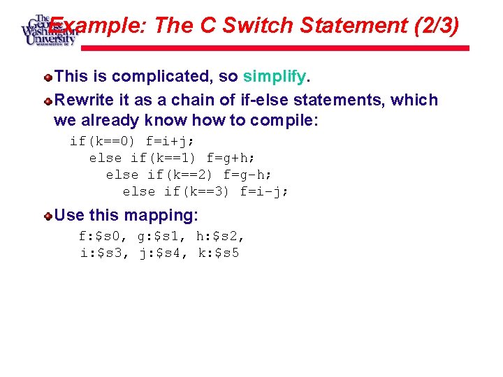 Example: The C Switch Statement (2/3) This is complicated, so simplify. Rewrite it as