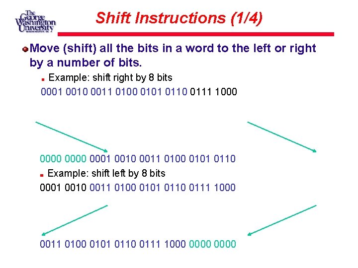 Shift Instructions (1/4) Move (shift) all the bits in a word to the left