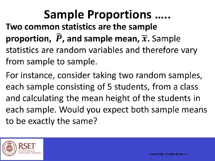  • Sample Proportions …. . 