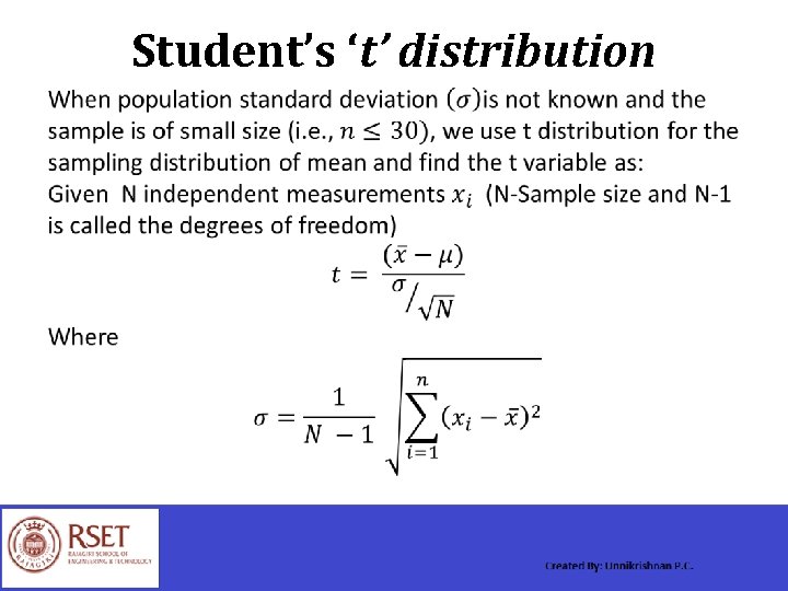 Student’s ‘t’ distribution 