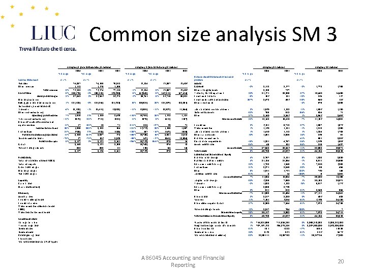 Common size analysis SM 3 Company 1 (Year to December) € millions 2014 2013