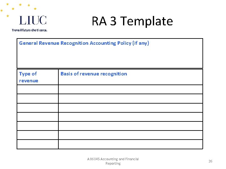 RA 3 Template General Revenue Recognition Accounting Policy (if any) Type of revenue Basis