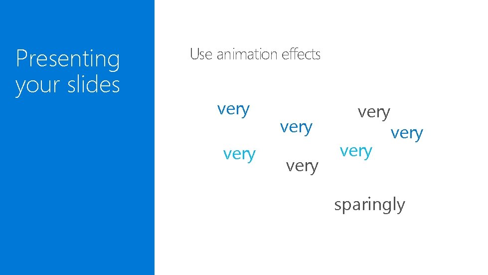 Presenting your slides Use animation effects very very sparingly Presenting your slides Use animation effects very very sparingly