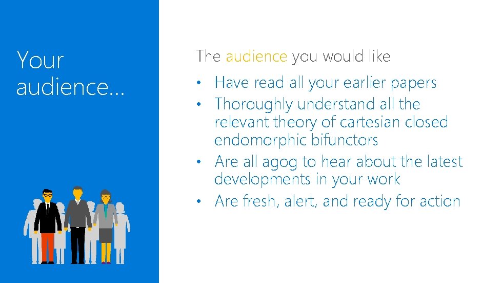 Your audience… The audience you would like • Have read all your earlier papers Your audience… The audience you would like • Have read all your earlier papers