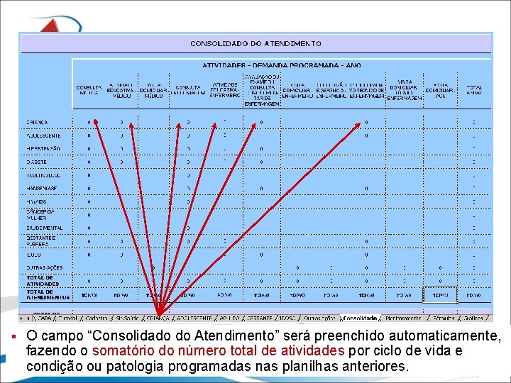 § O campo “Consolidado do Atendimento” será preenchido automaticamente, fazendo o somatório do número