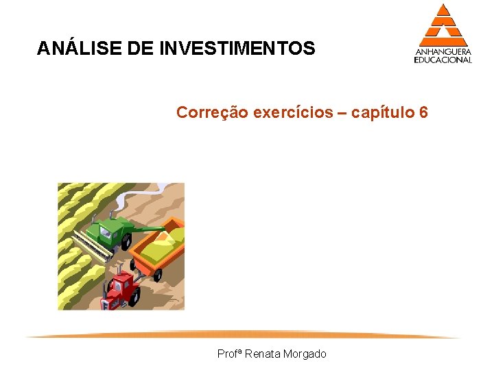 ANÁLISE DE INVESTIMENTOS Correção exercícios – capítulo 6 Profª Renata Morgado 