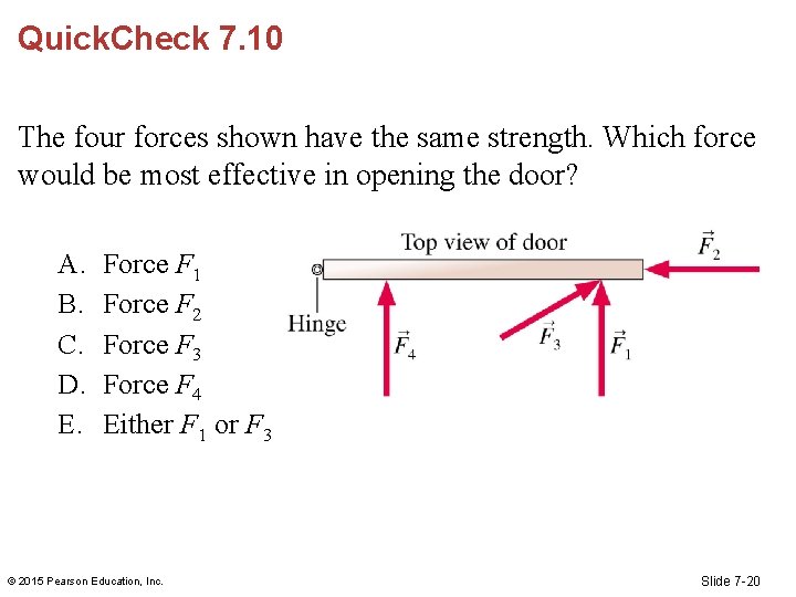 Quick. Check 7. 10 The four forces shown have the same strength. Which force