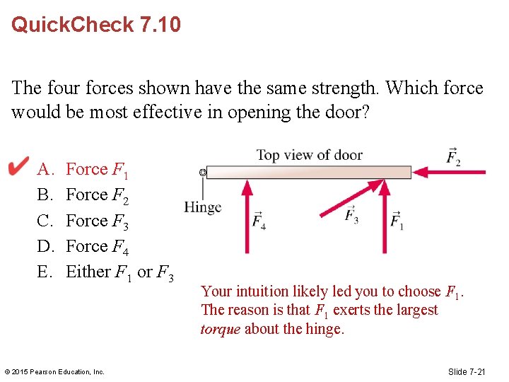 Quick. Check 7. 10 The four forces shown have the same strength. Which force