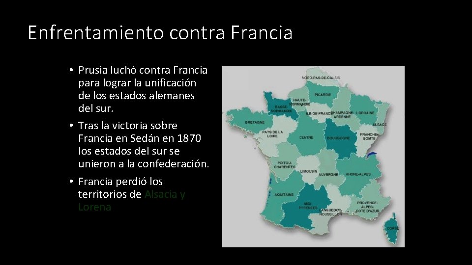 Enfrentamiento contra Francia • Prusia luchó contra Francia para lograr la unificación de los